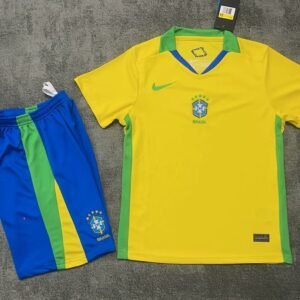 Brazil Home Soccer Uniform Kids Kit Jersey+Shorts 2025