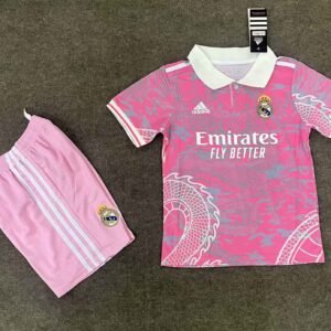 Real Madrid Soccer Jersey Dragon Pink Special Edition Kids Kit Jersey+Shorts 2025/26