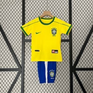 Brazil Retro Jersey Home Uniform Kids Kit Jersey+Shorts World Cup 1998