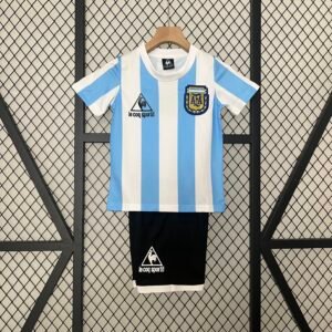 Argentina Retro Home Soccer Uniform Kids Kit Jersey+Shorts 1986