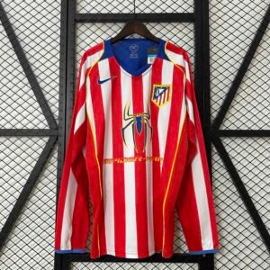 Atletico Madrid Retro Soccer Jersey Home Long Sleeve Shirt 2004/05