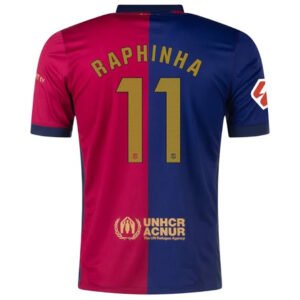 RAPHINHA #11 Barcelona Home Soccer Jersey 2024/25 - Spotify Logo Without Text
