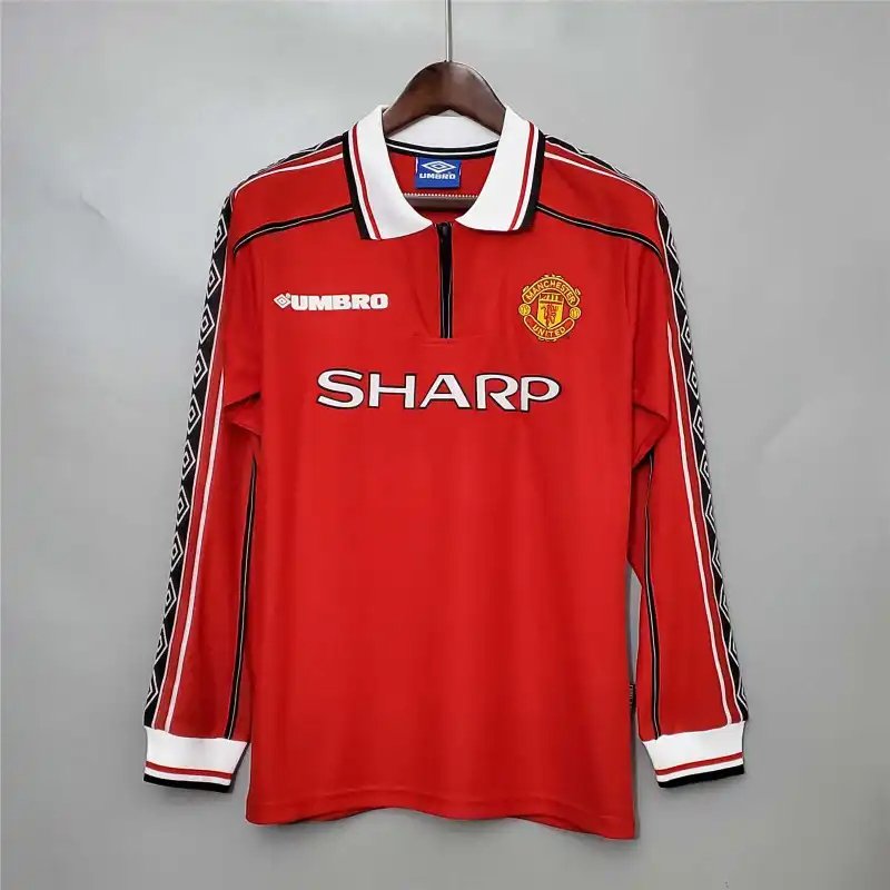 Beckham #7 Manchester United Retro Home Long Sleeve Football Jersey Shirt 1998/99 - Image 3