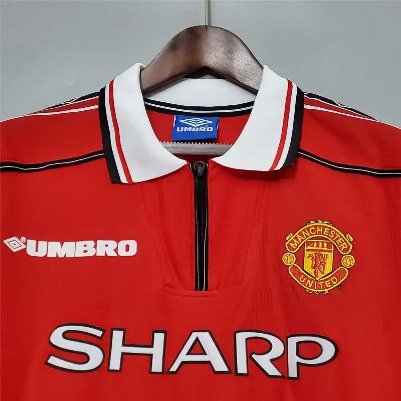 Beckham #7 Manchester United Retro Home Long Sleeve Football Jersey Shirt 1998/99 - Image 4
