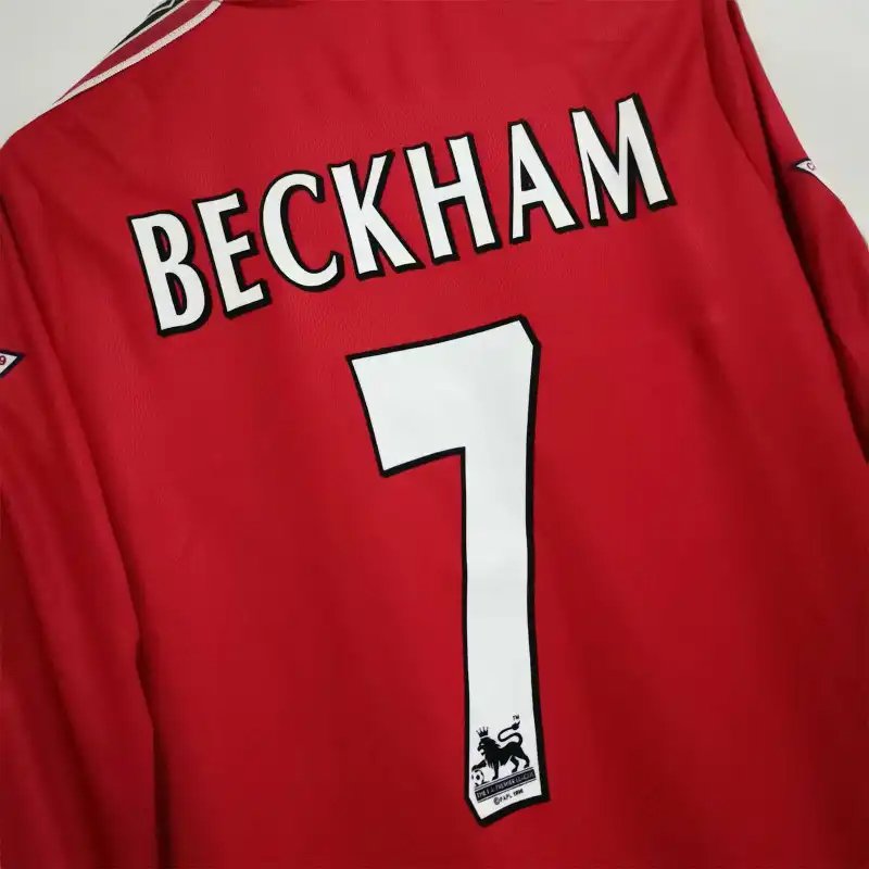 Beckham #7 Manchester United Retro Home Long Sleeve Football Jersey Shirt 1998/99 - Image 9